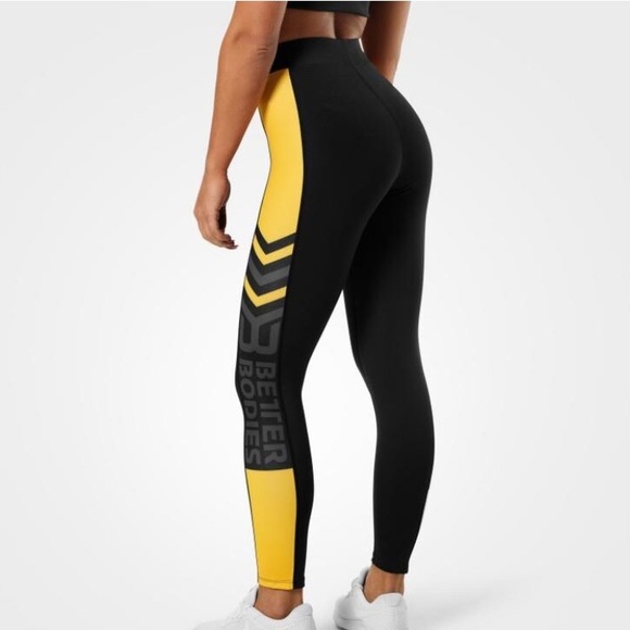 Better Bodies XS Chrystie High Black and Yellow Tights - Picture 1 of 7